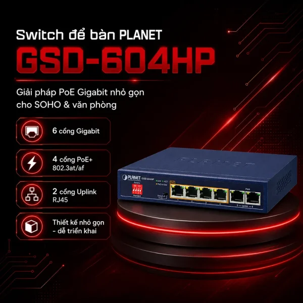 Switch Planet GSD-604HP – 4×10/100/1000T 802.3at PoE
