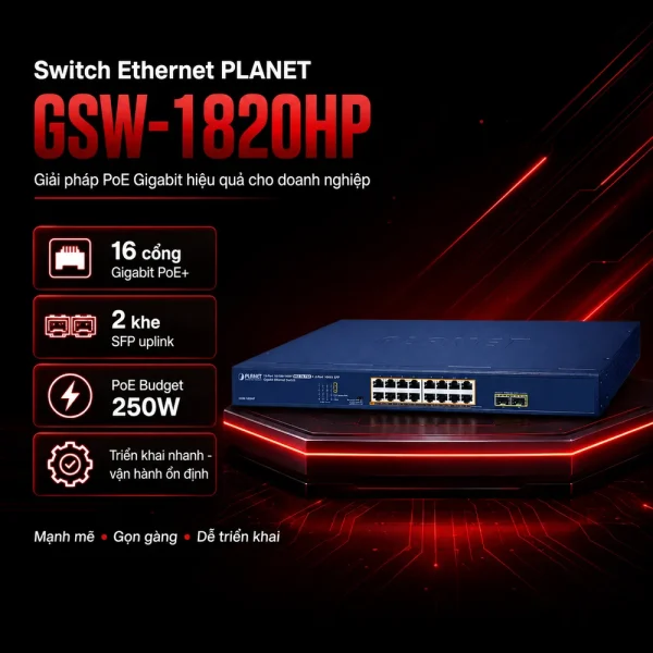 Switch Planet GSW-1820HP 16×10/100/1000T+ 2x1000X SFP