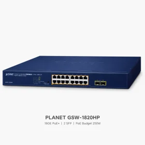 Switch Planet GSW-1820HP 16×10/100/1000T+ 2x1000X SFP