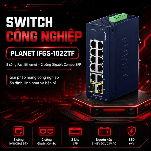Switch Planet IFGS-1022TF – 8×10/100TX + 2xGigabit TP/SFP