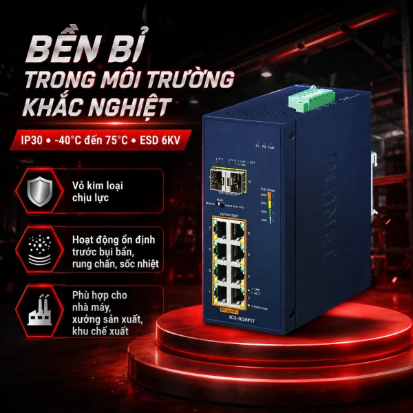 Switch Planet IGS-1020PTF 8 cổng 10/100/1000T 802.3at + 2 SFP