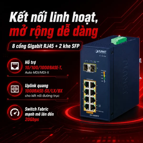 Switch Planet IGS-1020PTF 8 cổng 10/100/1000T 802.3at + 2 SFP