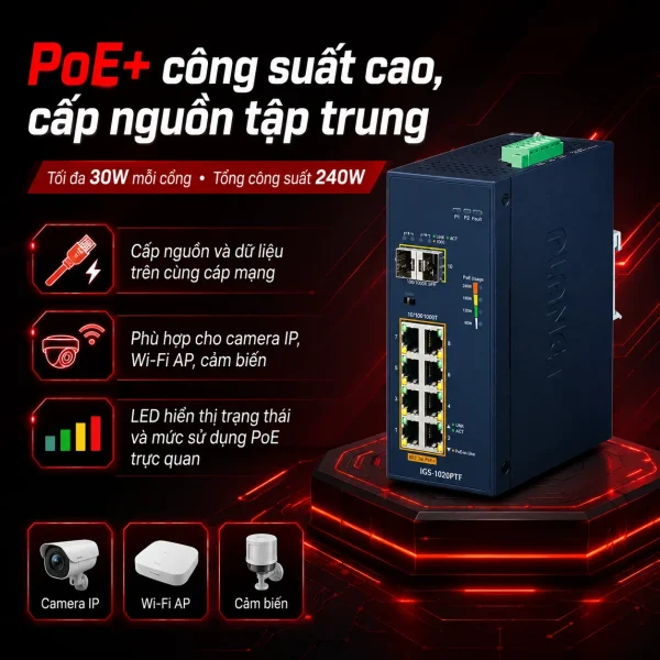 Switch Planet IGS-1020PTF 8 cổng 10/100/1000T 802.3at + 2 SFP