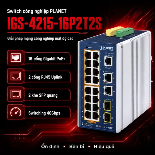 Switch Planet IGS-4215-16P2T2S 16x1G/PoE+ 2x1G RJ45 + 2x1G SFP