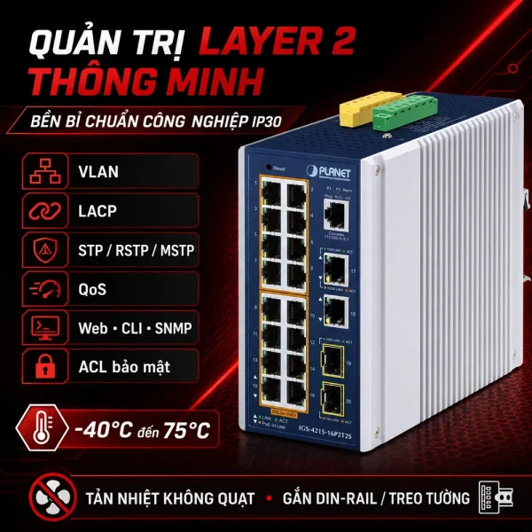 Switch Planet IGS-4215-16P2T2S 16x1G/PoE+ 2x1G RJ45 + 2x1G SFP