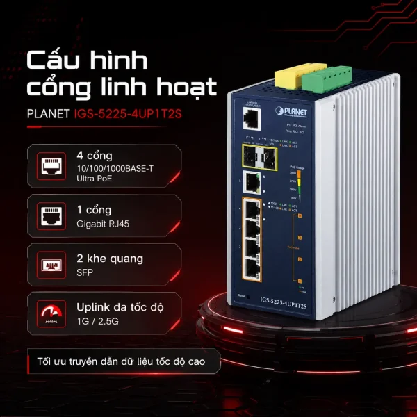 Switch PLANET IGS-5225-4UP1T2S 4x1G 802.3bt PoE