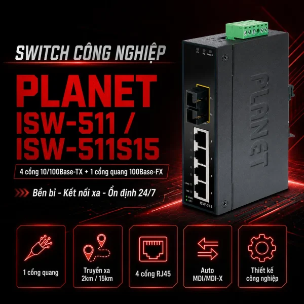 Switch Planet ISW-511/ISW-511S15 4×10/100Base-TX + 1x100Base-FX
