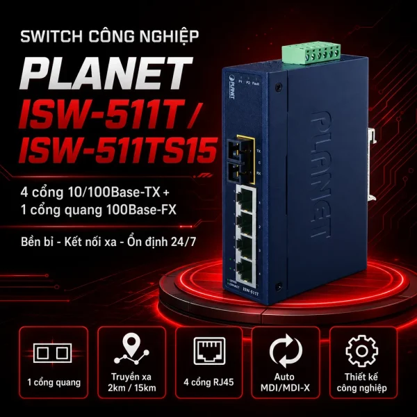Switch Planet ISW-511T/ISW511TS15 4×10/100Base-TX + 1FX