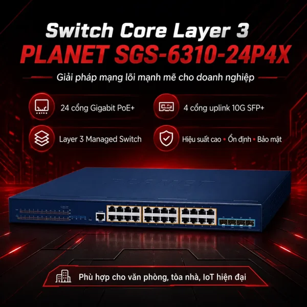 Switch Planet SGS-6310-24P4X 24×10/100/1000T 802.3at PoE + 4x10G SFP