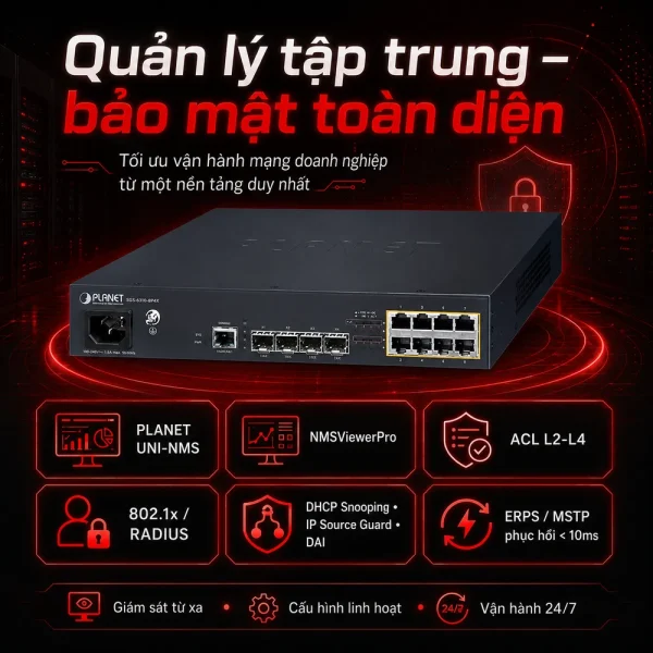 Switch Planet SGS-6310-8P4X Layer3 8 cổng 10/100/1000T 802.3at PoE + 4 cổng 10G SFP+