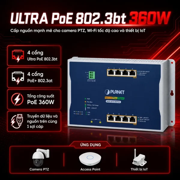 Switch Planet WGS-4215-8HP2S 4 cổng PoE + 2x1G SFP