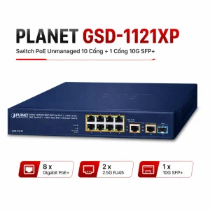Switch POE Planet GSD-1121XP – 8PoE GE + 2SFP+, 120W