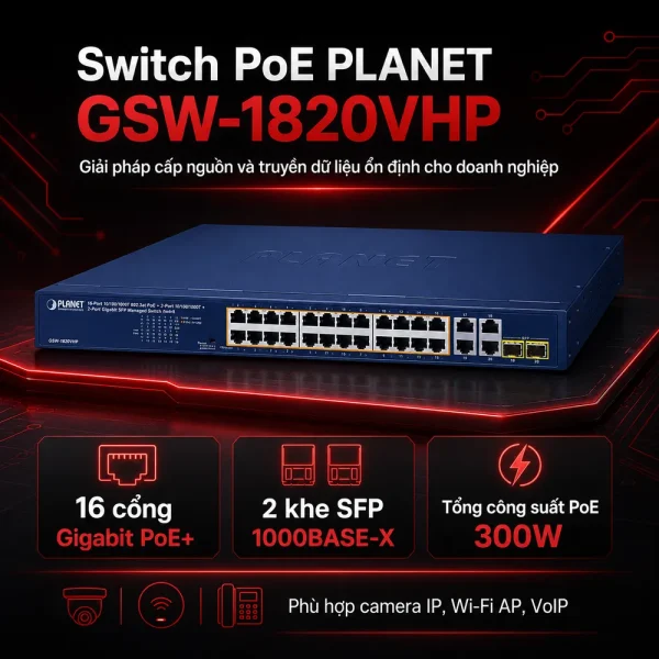 Switch POE Planet GSW-1820VHP 24 cổng PoE