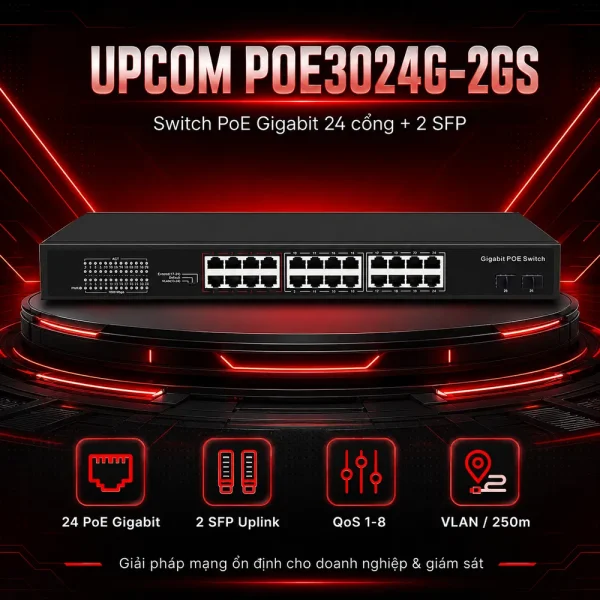 Switch PoE UPCOM POE3024G-2GS 24xPoE 1000M + 2xSFP