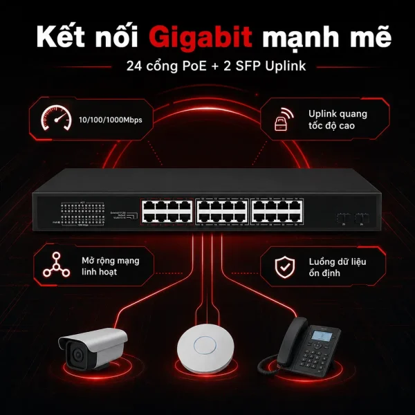 Switch PoE UPCOM POE3024G-2GS 24xPoE 1000M + 2xSFP