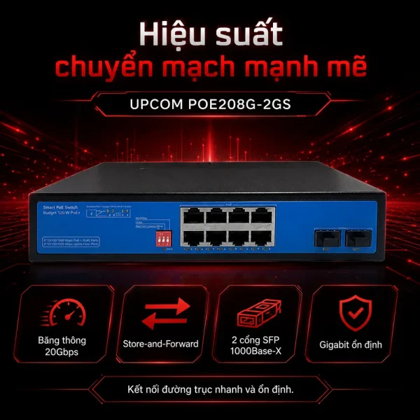 Switch POE208G-2GS Upcom 8 cổng Ethernet 1000M, 2 cổng SFP 1000M
