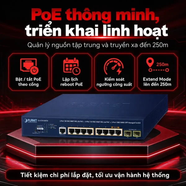 Switch quản lý PLANET GS-4210-8HP2S 2x1G 802.3bt PoE