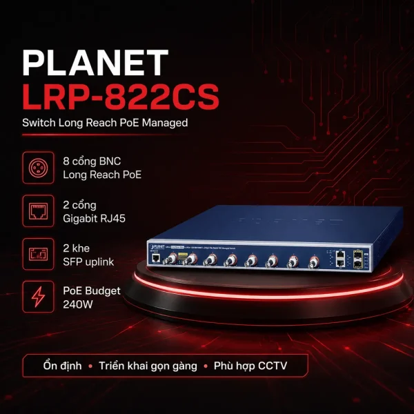 Switch quản lý Planet LRP-822CS 8x PoE + 2x1G + 2x1G SFP