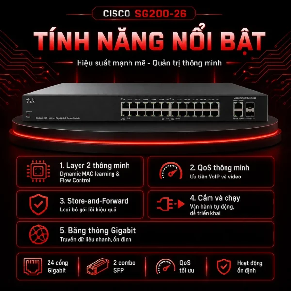 Switch chia mạng Cisco 26Port 10/100/1000Mbps SG200-26