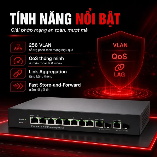 Switch chia mạng Cisco SF302-08 8Port 10/100Mbps