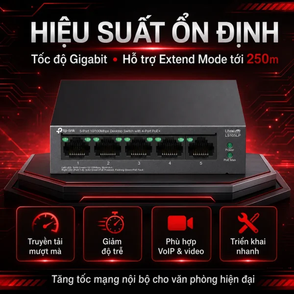 TL-SG105 Switch TP-LINK Để Bàn 5 Cổng 10/100Mbps với 4 Cổng PoE