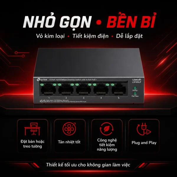 TL-SG105 Switch TP-LINK Để Bàn 5 Cổng 10/100Mbps với 4 Cổng PoE