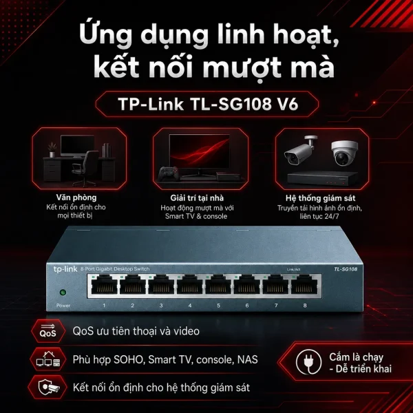 TL-SG108 V6 Switch Để Bàn 8 cổng Gigabit