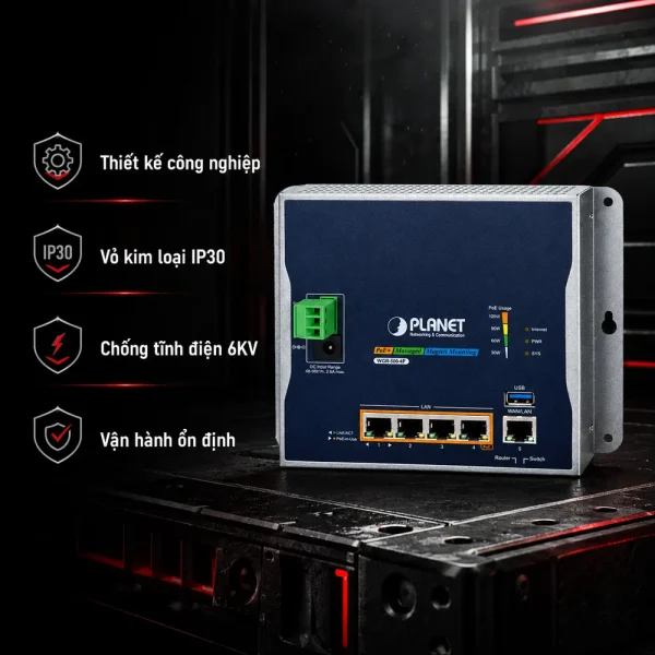 WGR-500-4P Router công nghiệp với 4 cổng Gigabit 802.3at PoE+