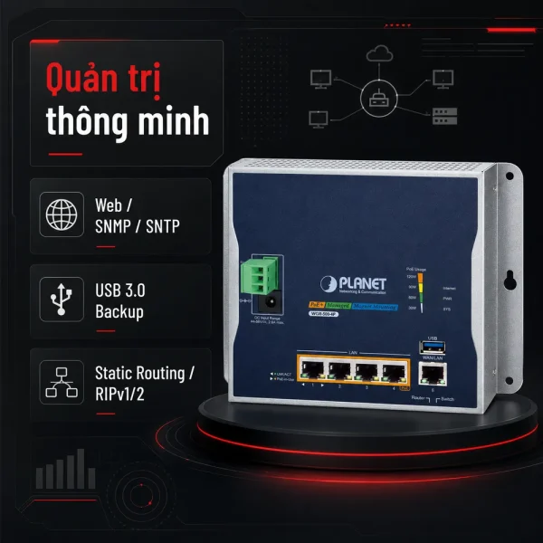 WGR-500-4P Router công nghiệp với 4 cổng Gigabit 802.3at PoE+