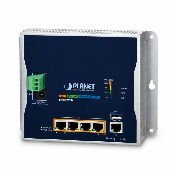 WGR-500-4P Router công nghiệp với 4 cổng Gigabit 802.3at PoE+