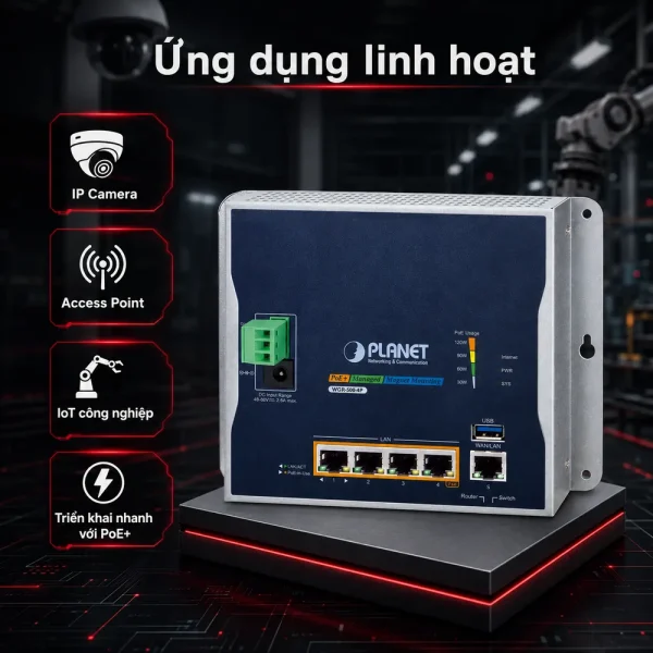 WGR-500-4P Router công nghiệp với 4 cổng Gigabit 802.3at PoE+