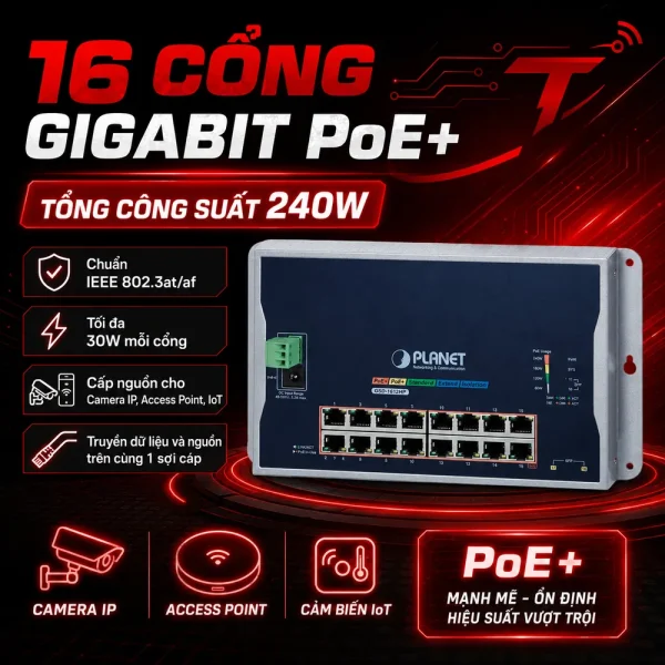 WGS-4215-16P2S Switch công nghiệp treo tường 16x1G PoE + 2x1G SFP