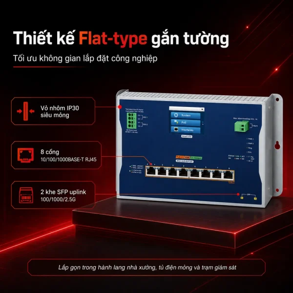 WGS-5225-8UP2SV Switch công nghiệp L2 8x1G/PoE + 2x1G/2.5G SFP