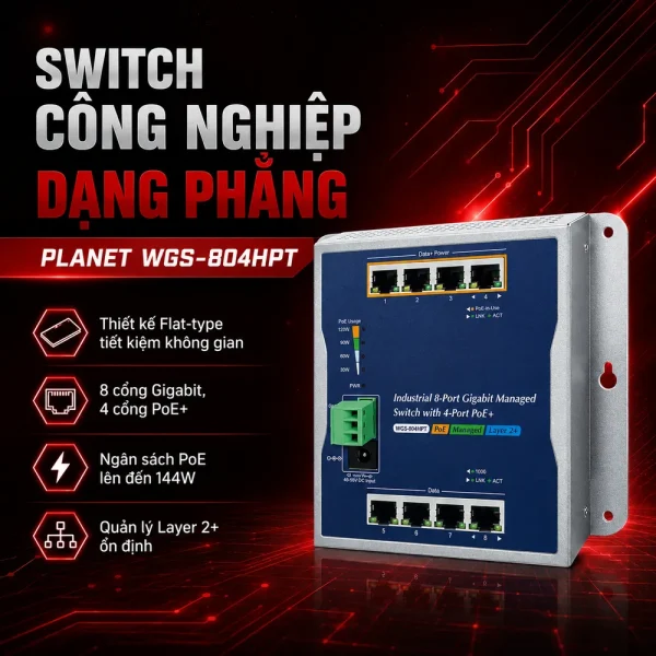 WGS-804HPT Switch công nghiệp L2+ 8x1G với 4 cổng PoE+