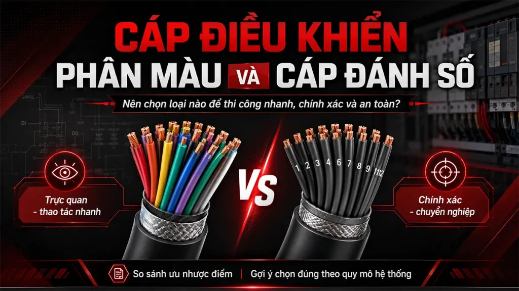 Ưu và nhược điểm của cáp điều khiển phân màu và đánh số trong thi công lắp đặt tủ điện.