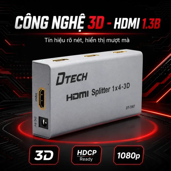 Bộ chia cổng HDMI 1 ra 4 cổng Dtech DT-7007