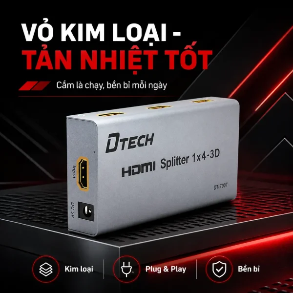 Bộ chia cổng HDMI 1 ra 4 cổng Dtech DT-7007
