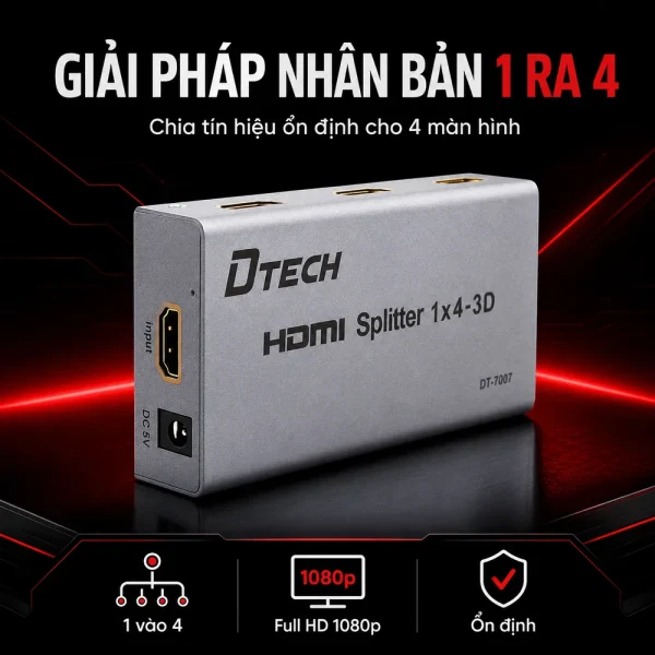 Bộ chia cổng HDMI 1 ra 4 cổng Dtech DT-7007