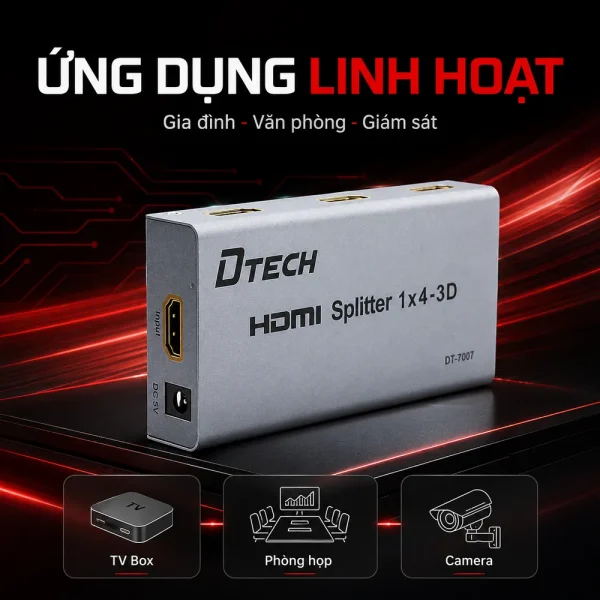 Bộ chia cổng HDMI 1 ra 4 cổng Dtech DT-7007