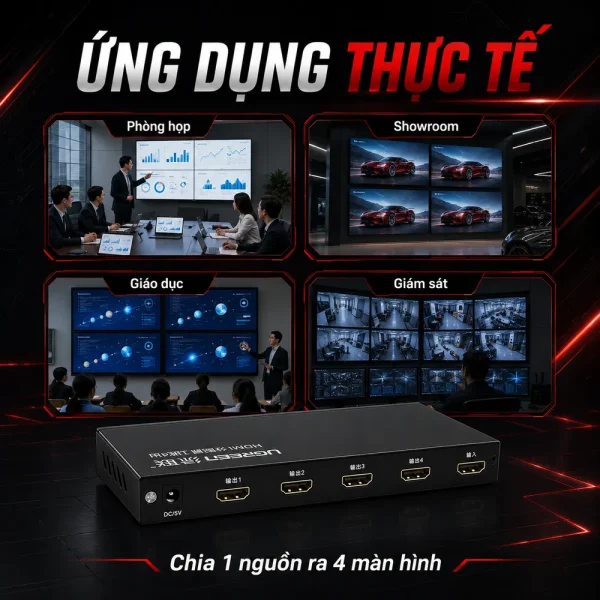 Bộ chia HDMI 1 ra 4 HDMI 50708 hỗ trợ 3D 4Kx2K@60Hz chính hãng Ugreen