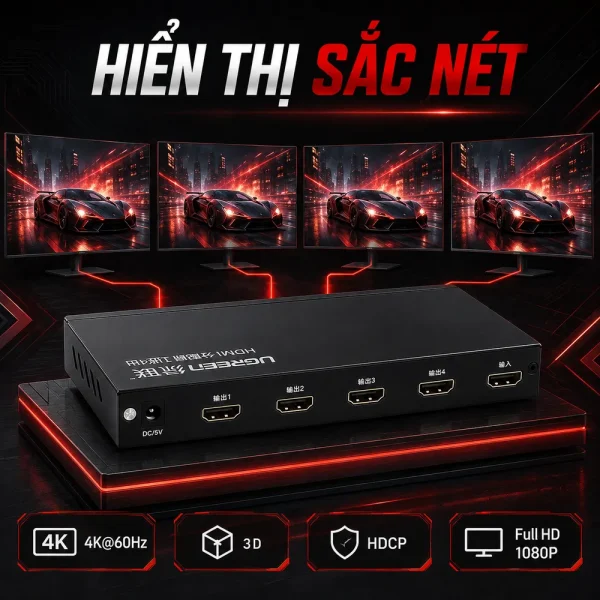 Bộ chia HDMI 1 ra 4 HDMI 50708 hỗ trợ 3D 4Kx2K@60Hz chính hãng Ugreen