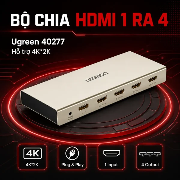 Bộ chia HDMI 1 ra 4 hỗ trợ 4K*2K chính hãng Ugreen 40277