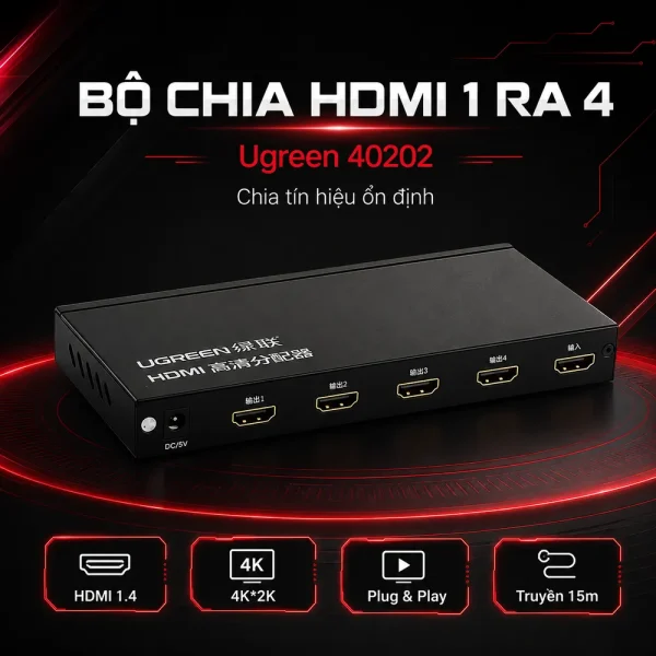 Bộ chia HDMI 1 ra 4 Ugreen Chính hãng 40202