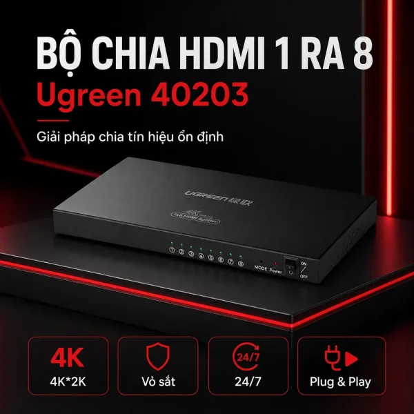 Bộ chia HDMI 1 ra 8 cổng Ugreen Chính hãng 40203