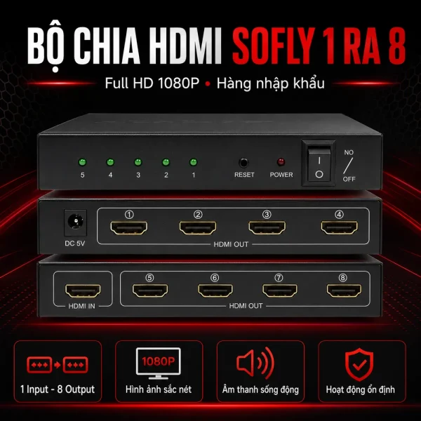 Bộ chia HDMI SOFLY 1 ra 8 hàng nhập khẩu