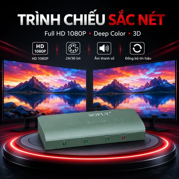 Bộ chia HDMI Splitter 1 ra 2 SOFLY cao cấp