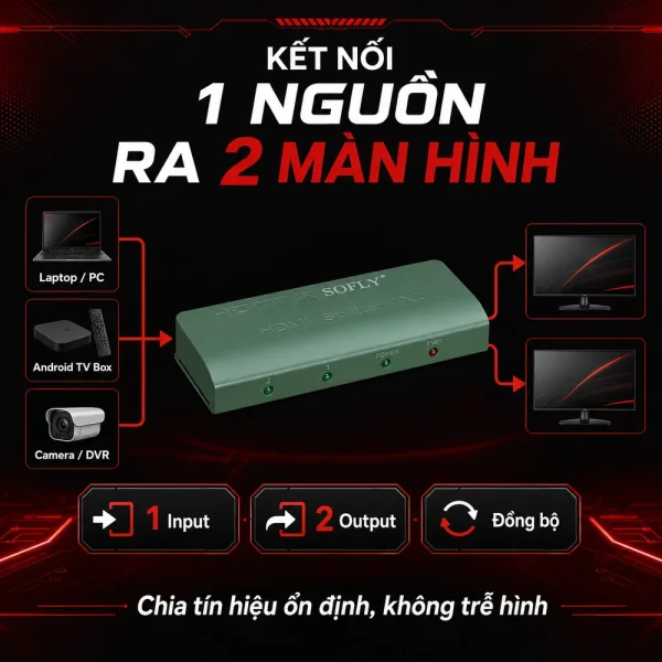 Bộ chia HDMI Splitter 1 ra 2 SOFLY cao cấp