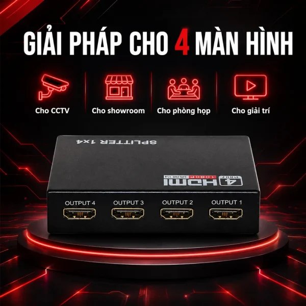 Bộ chia HDMI splitter 1 ra 4 hỗ trợ 4K x 2K, HDCP, 3D