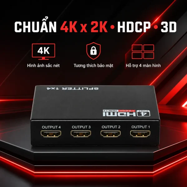 Bộ chia HDMI splitter 1 ra 4 hỗ trợ 4K x 2K, HDCP, 3D