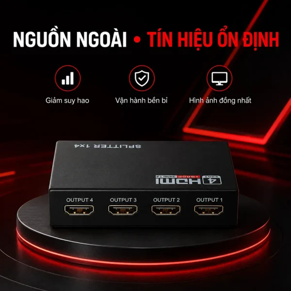 Bộ chia HDMI splitter 1 ra 4 hỗ trợ 4K x 2K, HDCP, 3D
